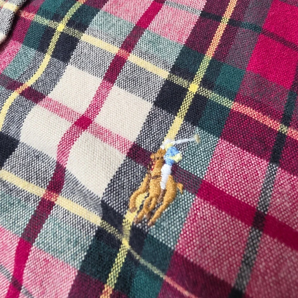 Polo Ralph Lauren Button Down Boys L Red Plaid L/S‎ Flesh Pony Logo